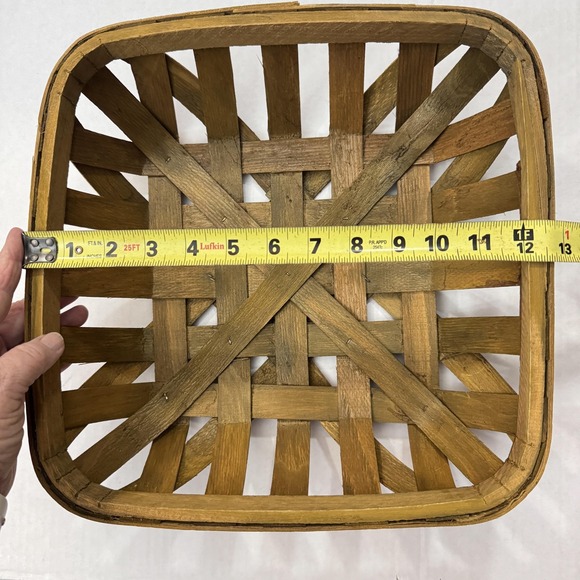 Woven Wood Tobacco Basket 12.5" Square Rustic Farmhouse Decor Primitive Tray NEW - Picture 8 of 8